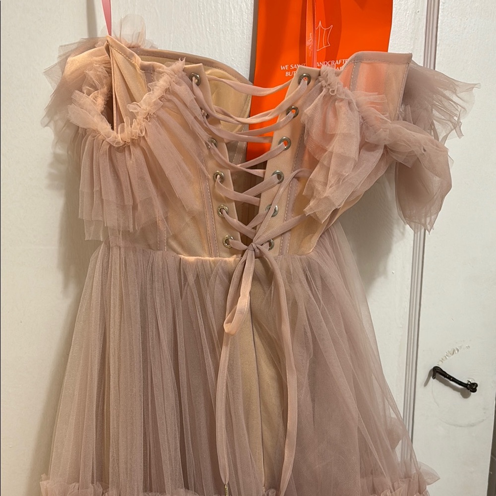 Strapless Tulle Ball Gown Dress in Blush - Picture 4 of 8